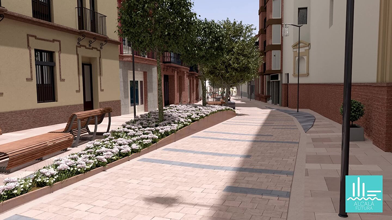 Recreación 3D de la calle La Mina para el proyecto Alcalá Futura