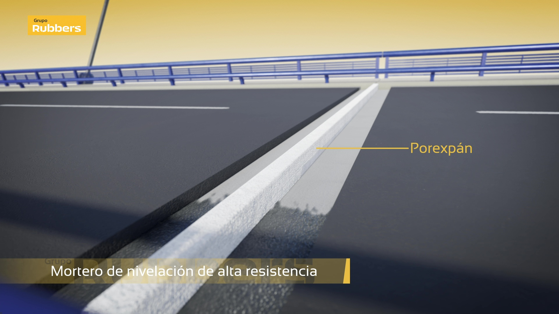 Animación 3D de la instalación de juntas de puente de Rubberpar